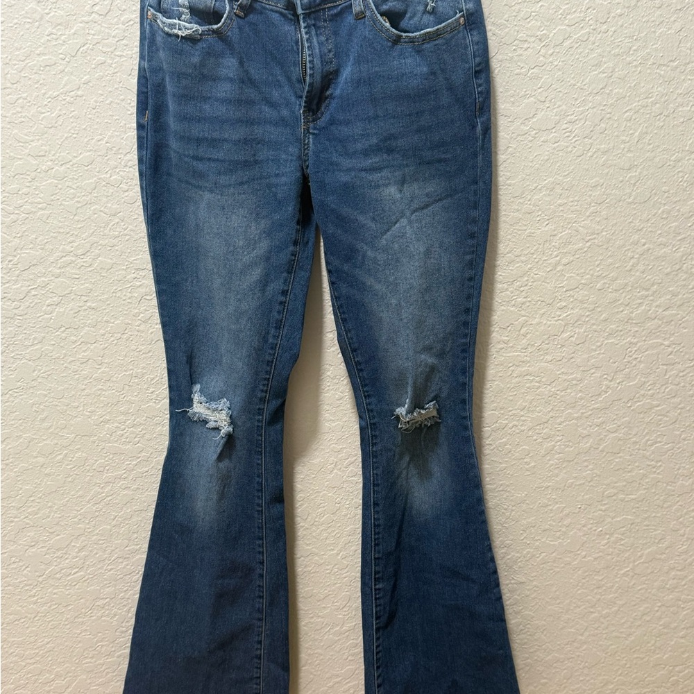 Stylish Distressed Blue Flare Jeans